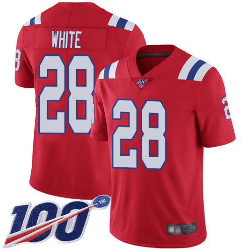 New England Patriots Football 28 Vapor Untouchable 100th Season Limited Red Men James White Alternate NFL Jersey